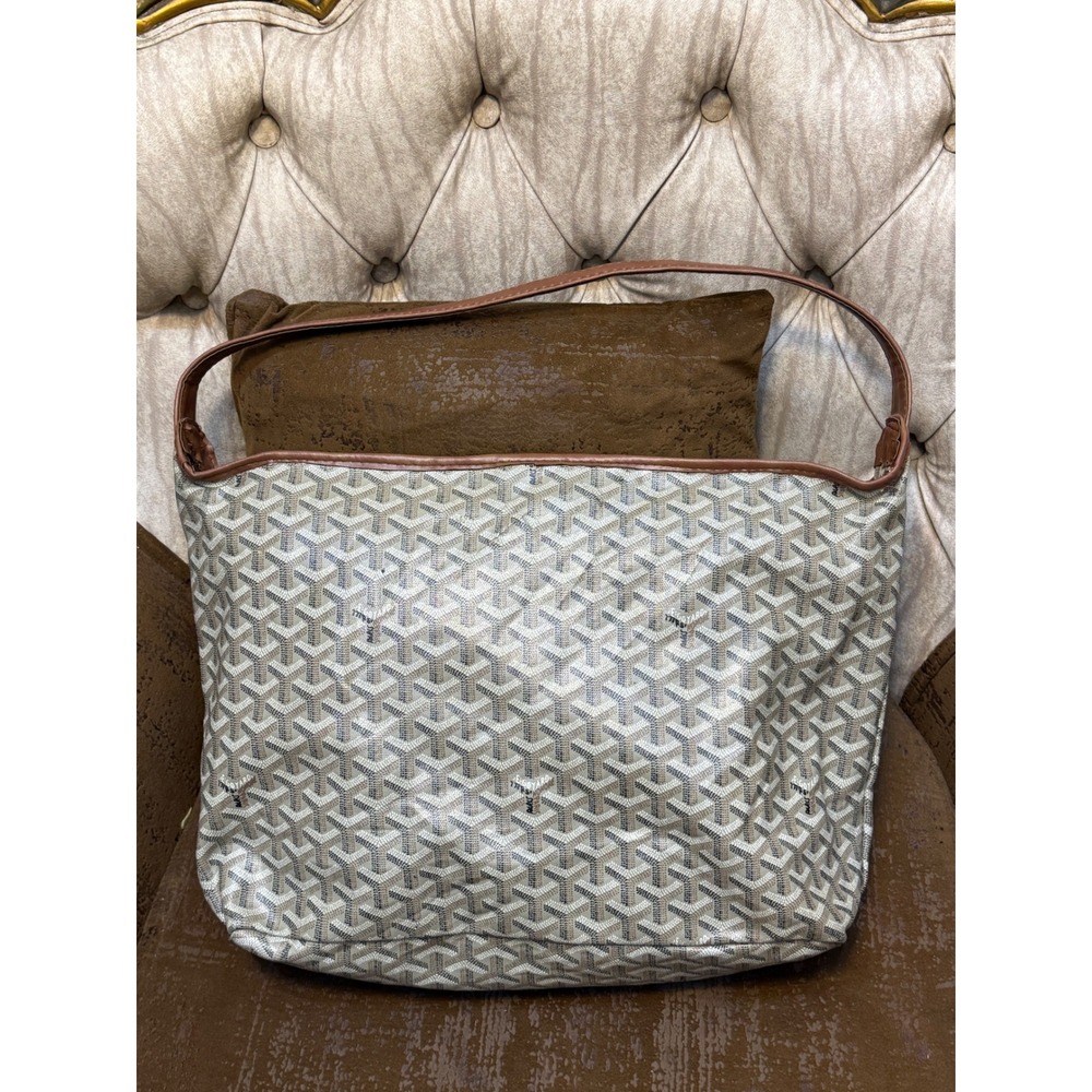 Goyard Grey Goyardine Canvas Hobo Shoulder Bag SUT02007 Made in France